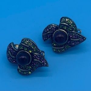 Heidi Daus carnelian and Swarovski crystal clip earrings.